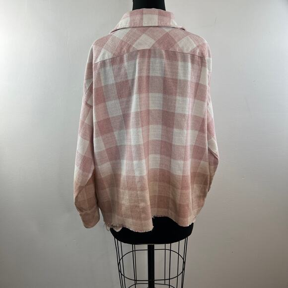 SAINTS & HEARTS Plaid Oversized Flannel Shirt Pink White Ombre Long Slv Top M ? - Picture 7 of 8